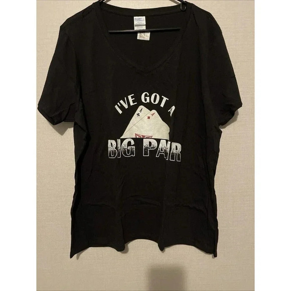 NEW I’ve Got A Big Pair V-Neck T-Short Women’s XXL Card Gambling Shirt Black - Picture 1 of 7